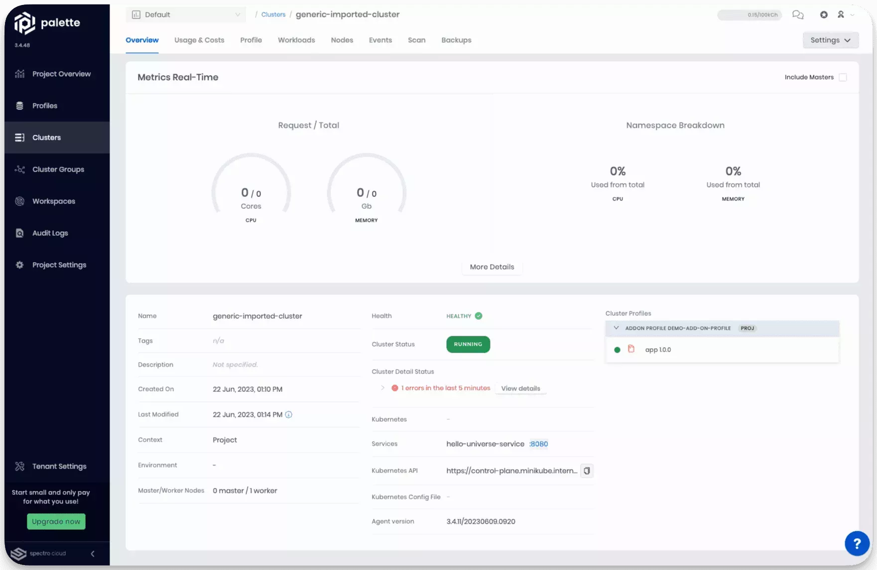 A cluster profile with an add-on profile deployed successfully