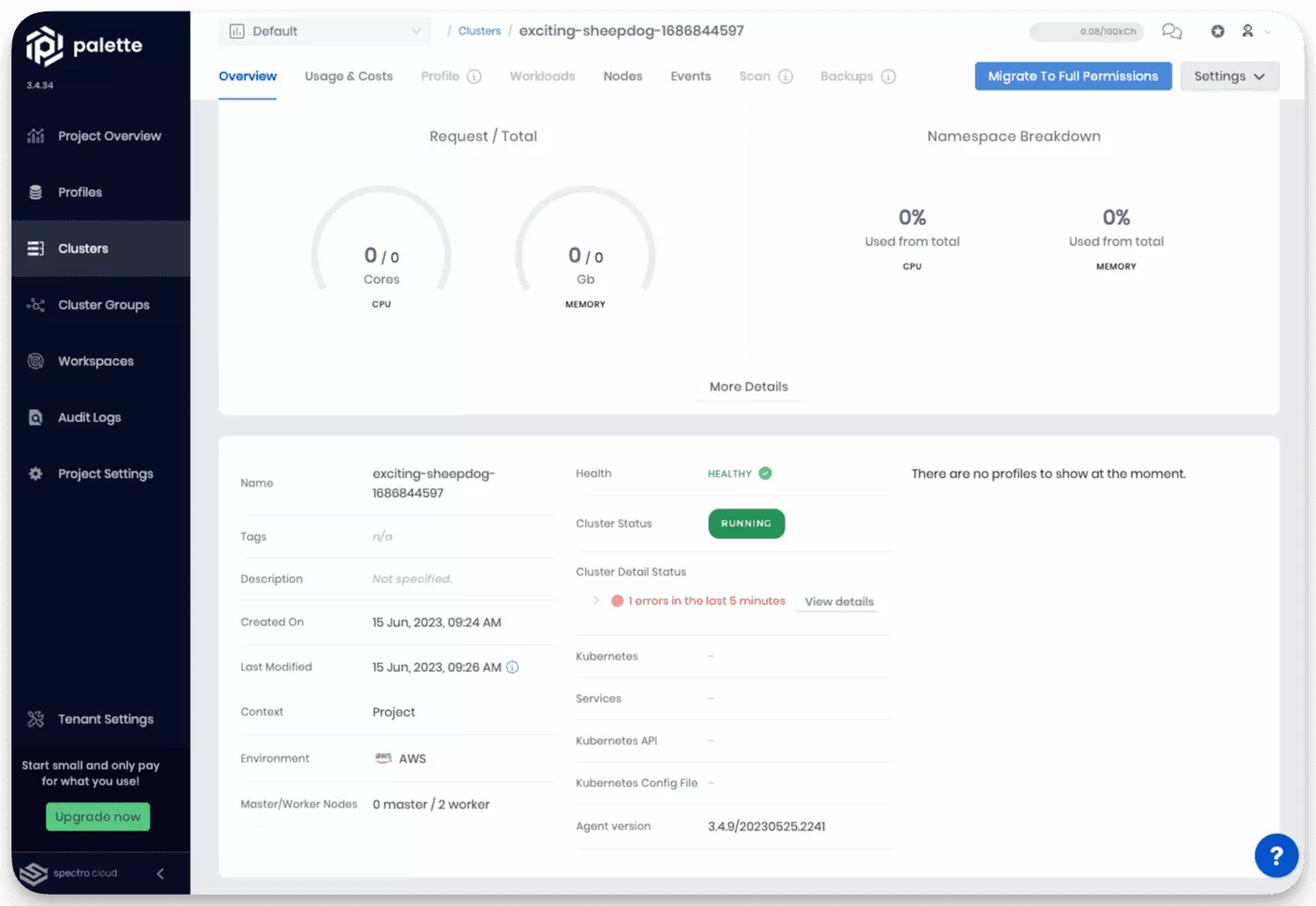 A view of an imported cluster&#39;s details page